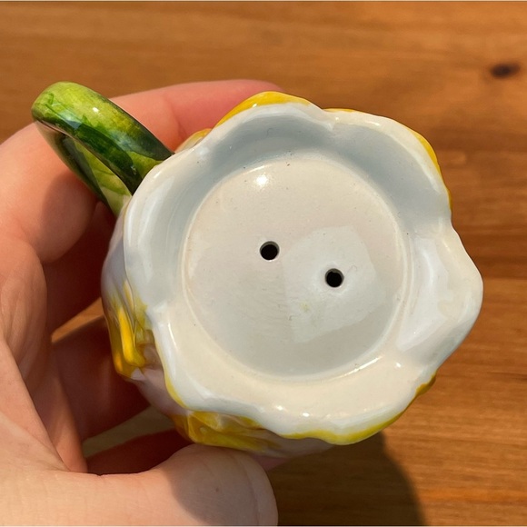 VTG Lefton Yellow Cabbage Rose Salt and Pepper Shakers Handles Cottagecore Green - Picture 11 of 16